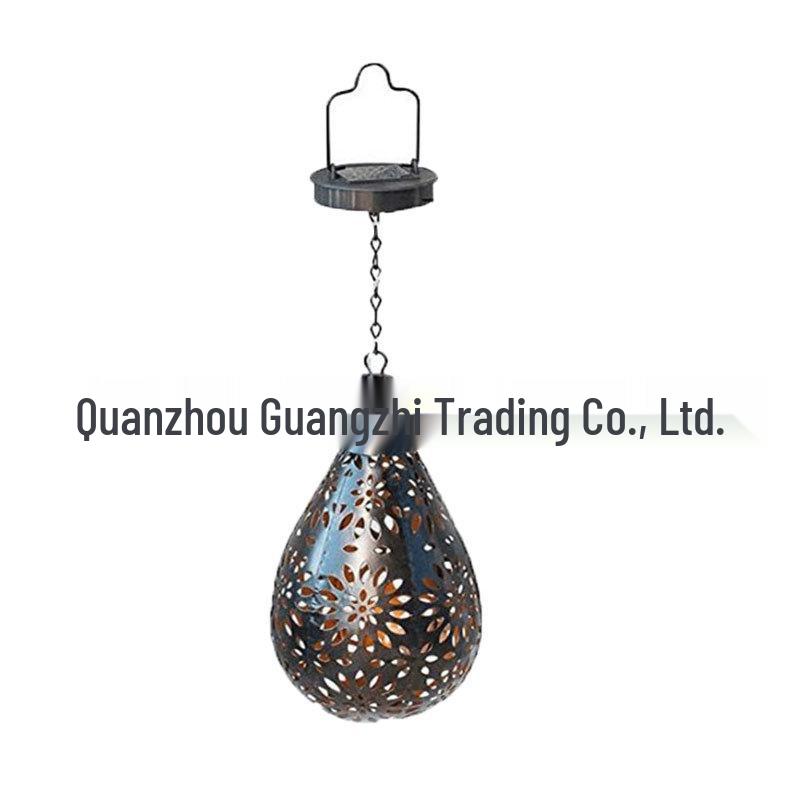 Cross-Border Iron Art Solar Lamp: Hollow Outdoor Courtyard Lawn Projection Light in Water Drop Shape