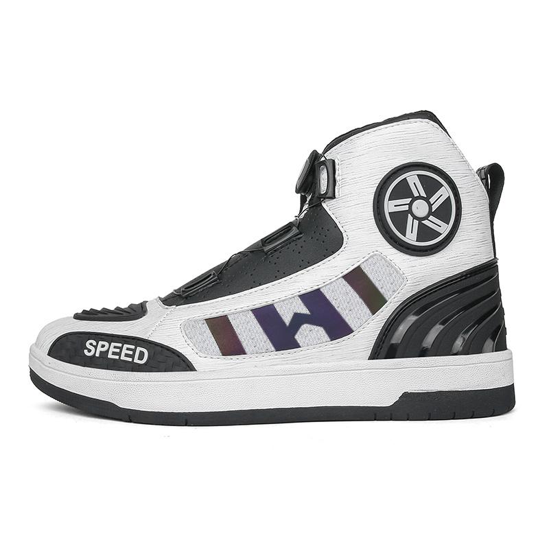 

39-47 Four Seasons Мотоциклетные Ботинки Большие Размеры Вращающиеся Кнопки Кожаные Противоскользящие Ботинки Мотоциклетные Ботинки Для Мужчин Спортивная Обувь 46 белый