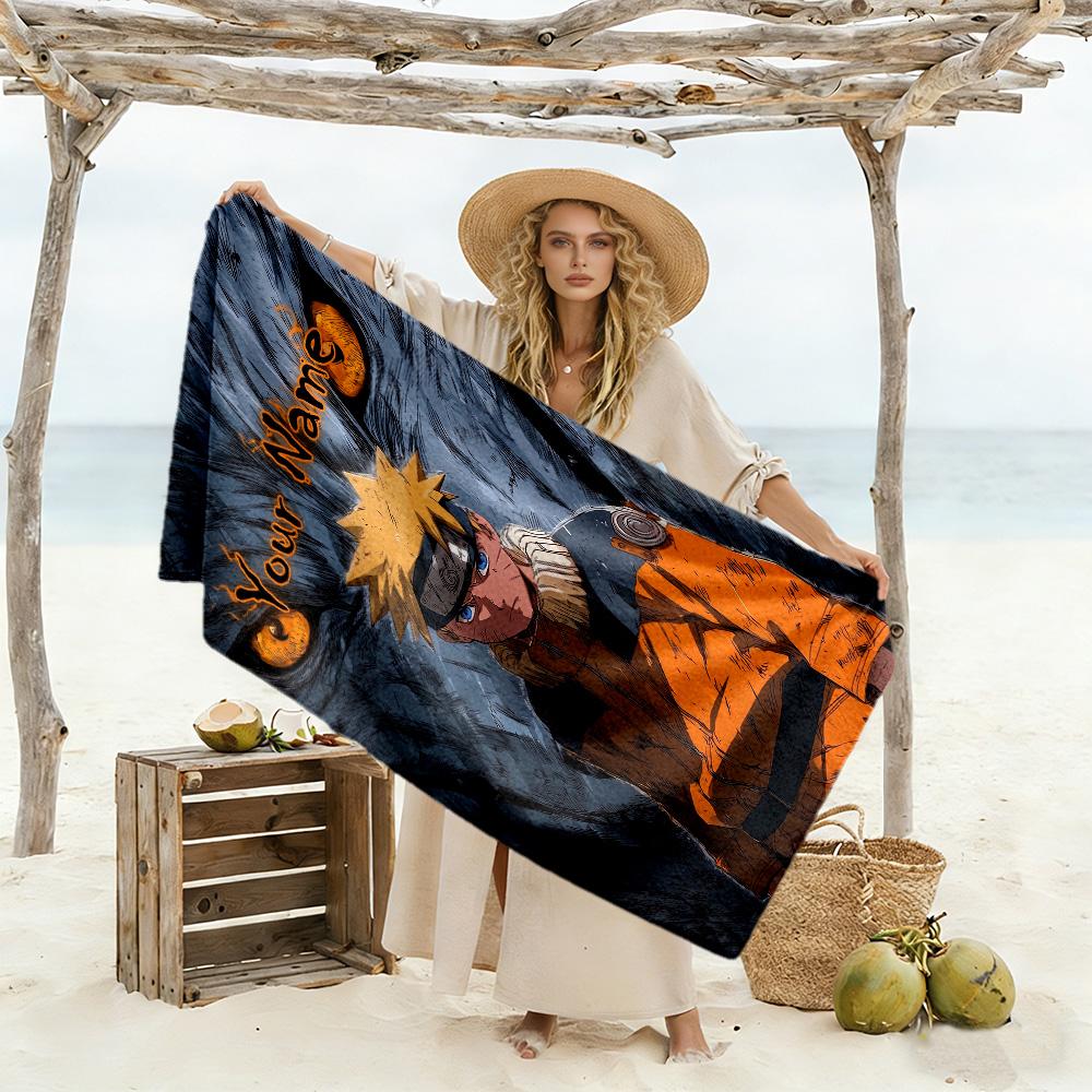Naruto Character Personalized Text Beach Towel Quick-Dry Soft Microfiber Perfect for Traveling Yoga Camping and Swimming