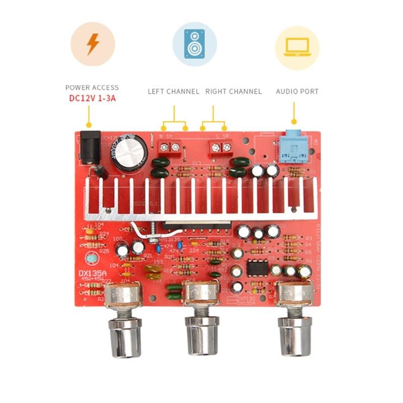 DC12v Car Diy Stereo Dual Channel Amplifier Board with Silver Plated Knobs 50Wx2 High Power And Advanced Chip 13135