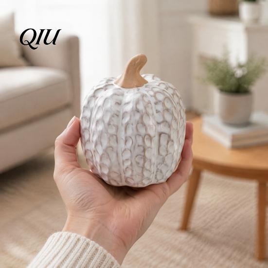 Autumn Harvest Table Centerpieces Ceramic Pumpkin Fall Centerpiece, Realistic Fake Figurine Decorative Pumpkins for Shelves Halloween Thanksgiving,