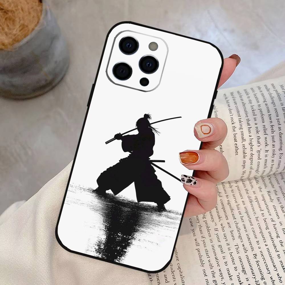 Japanisches Bushido Samurai Handyhülle Für iPhone 17,16,15,14,13,12,11 Plus,Pro Max,XS,Weiche Silikon Schwarze Hülle