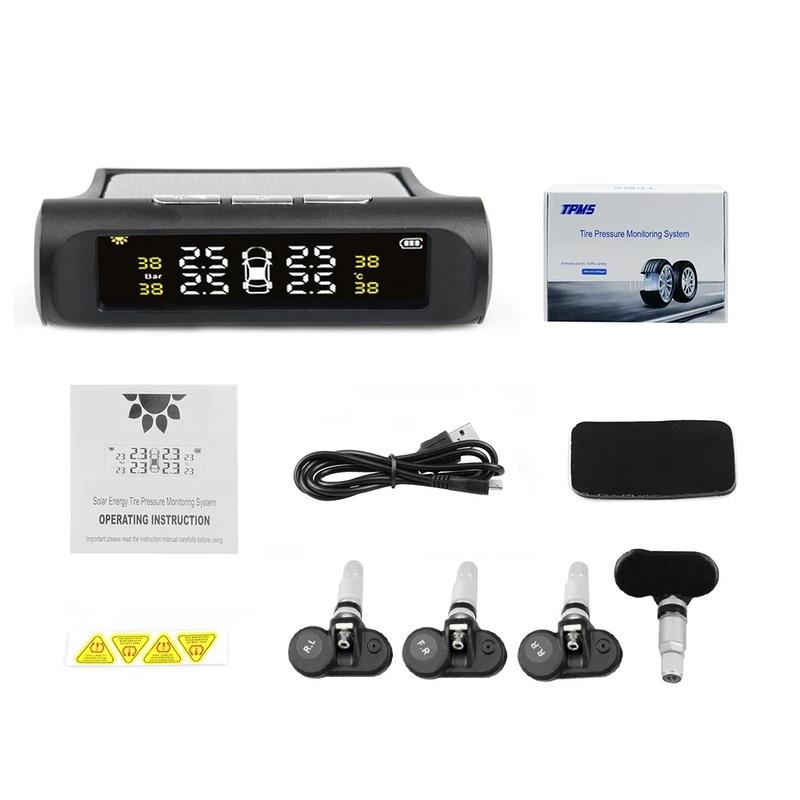 New Solar TPMS Car Tire Pressure Alarm Monitor System 4 Wheel Internal External Tyre Sensor Temperature Alert