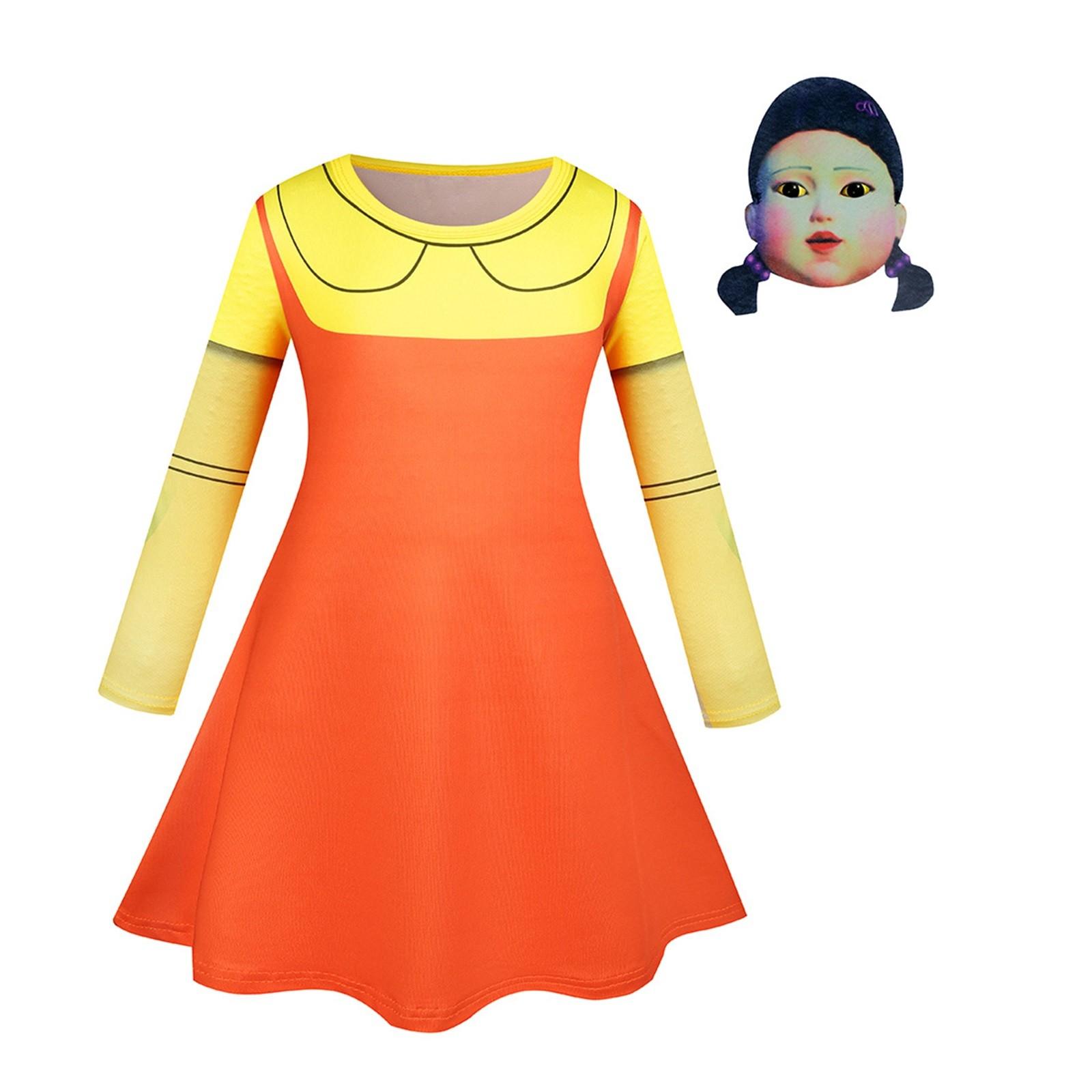 

The Game Girl 123 Wooden Man Dress Girl Long Sleeve Dress 110 жёлтый