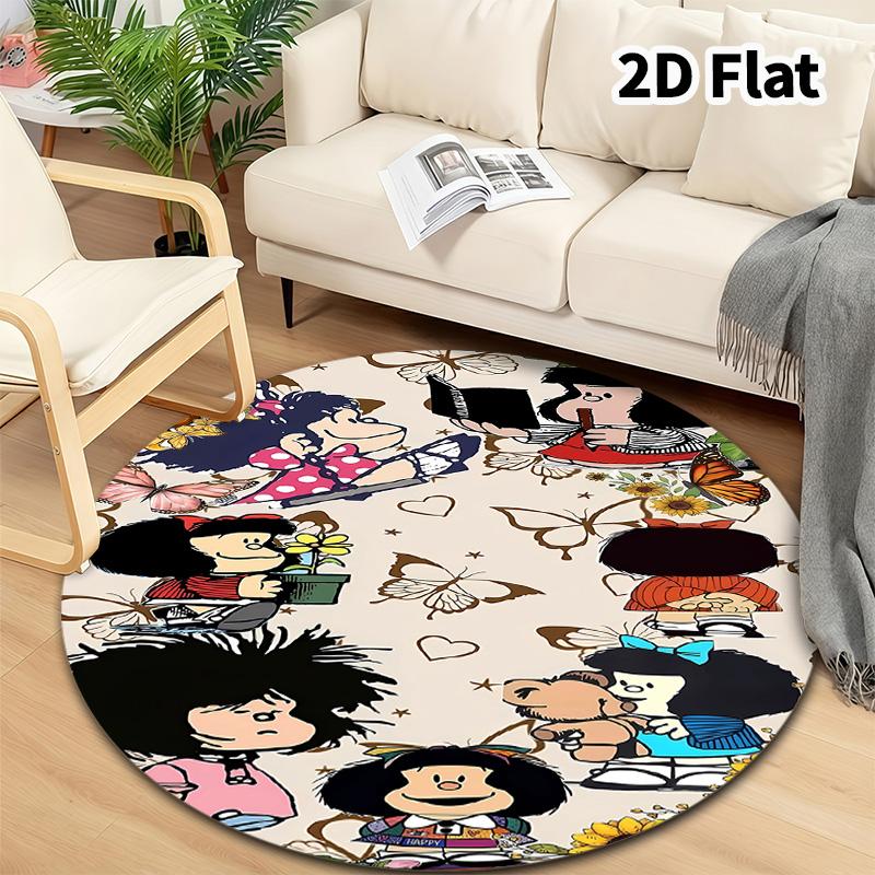 Mafalda Round Area Rug Carpet Rug For Living Room Bedroom Sofa Playroom Decor Nonslip Floor Mat