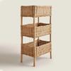 Floor Rattan Woven Storage Shelves Toy Debris Shelving Hand-Woven Solid Wood Multilayer Storage Baskets