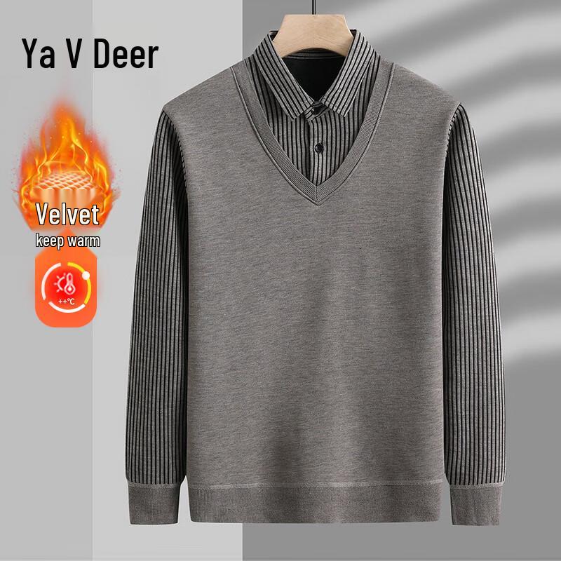 Ya Lu Men s Winter Plush Faux Two-Piece Knit Sweater XL