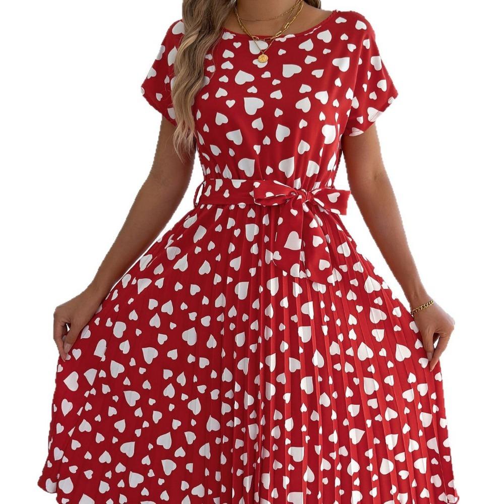Dárek na Valentýna Jaro Léto Ležérní Barevný kontrast Láska Šaty s krátkým rukávem v pase s plisováním pro ženy