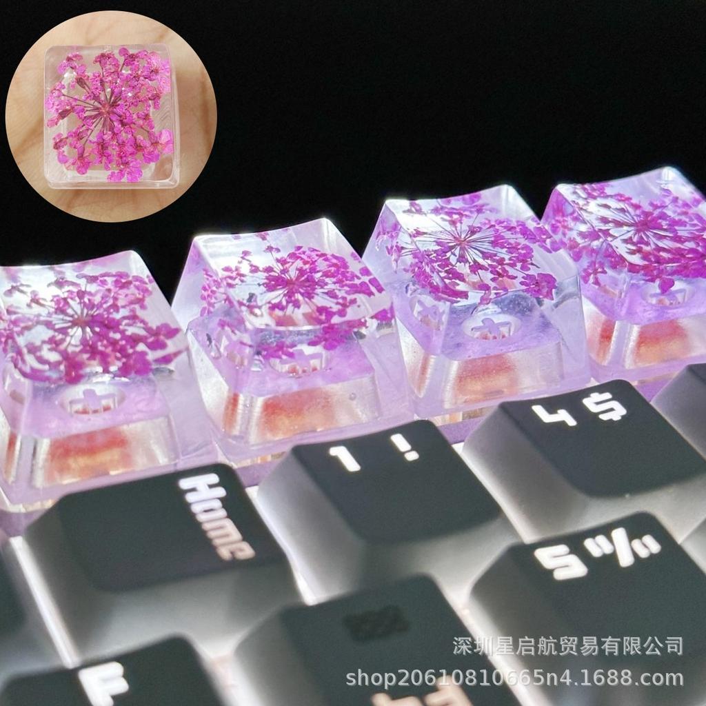 Original Epoxy DIY Translucent Preserved Snowball Flower Keycap - for Mechanical Keyboards