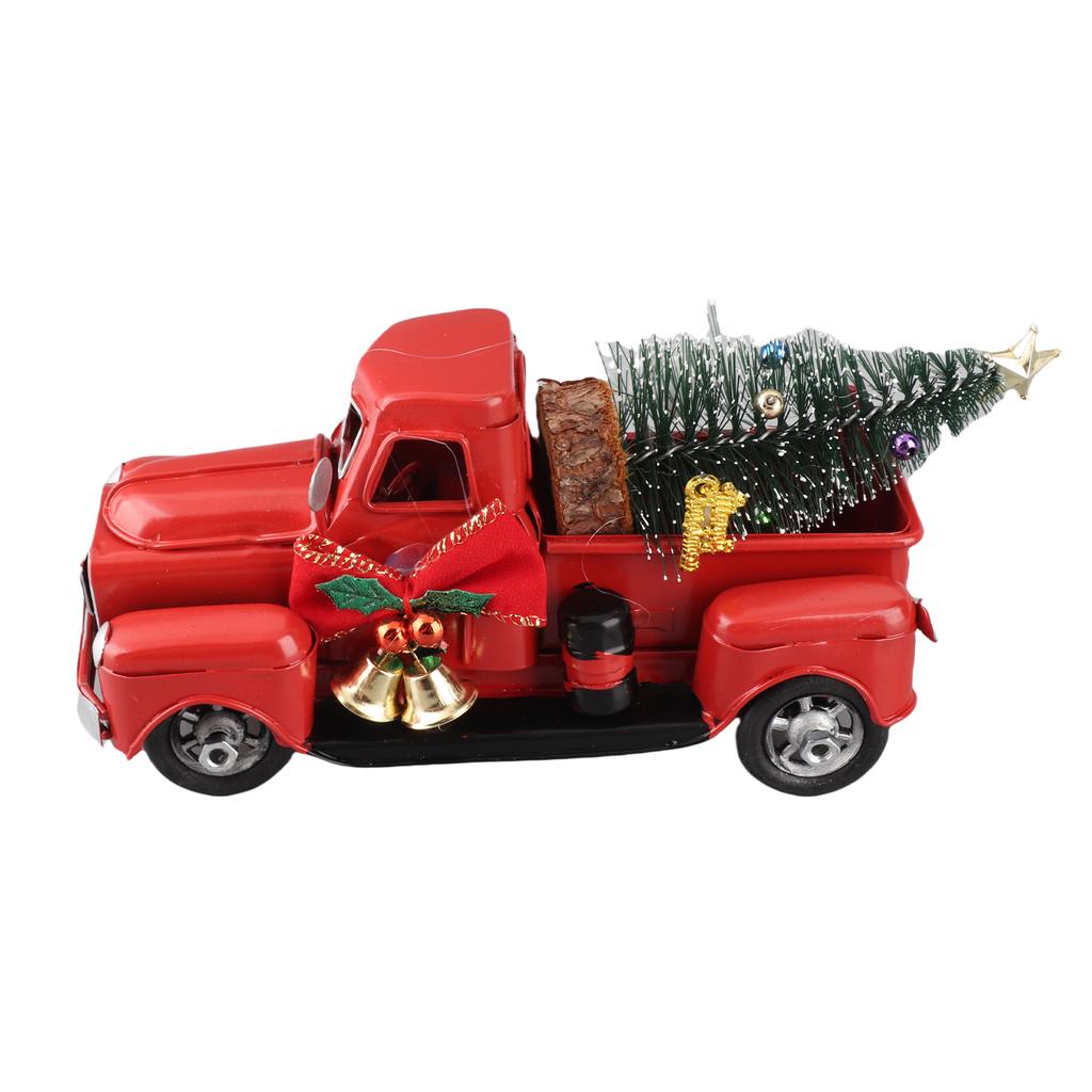 Xmas Crafts Vintage Red Truck Red Metal Rustic Pickup Truck and Pine Tree Model Exquisite Home Decoration
