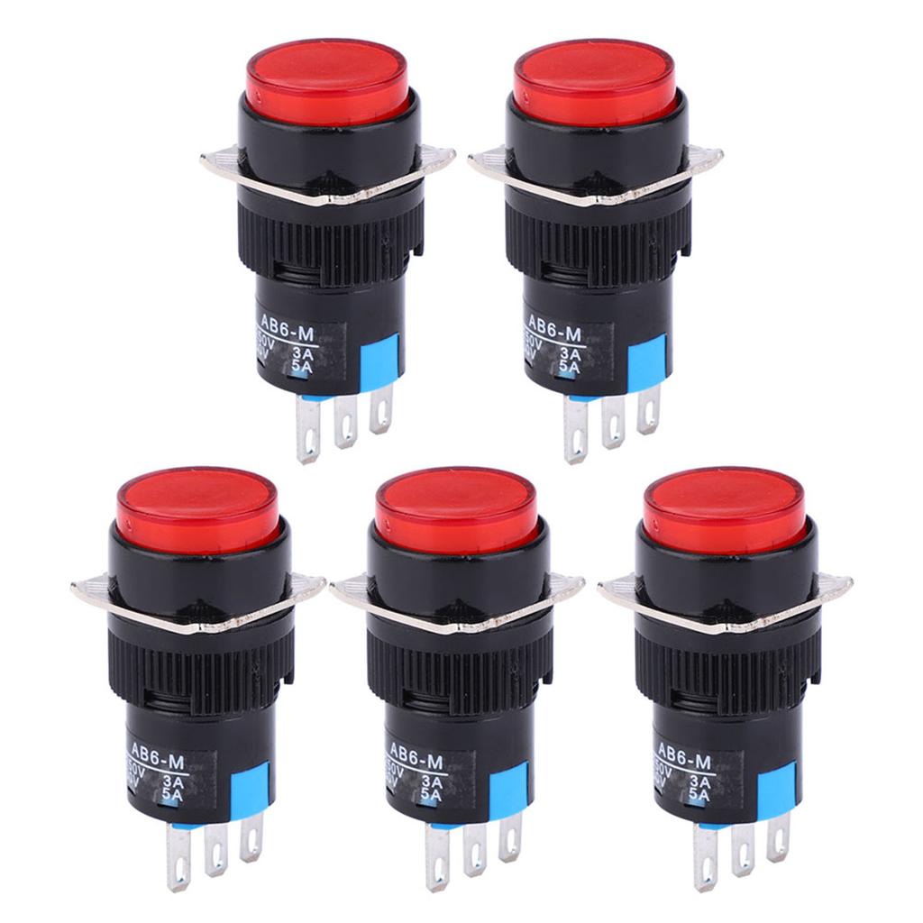 5PCS Momentary Push Button Switch LA16‑11 AB6‑M AC 250V 3A DC 30V 5A Round Button Switch