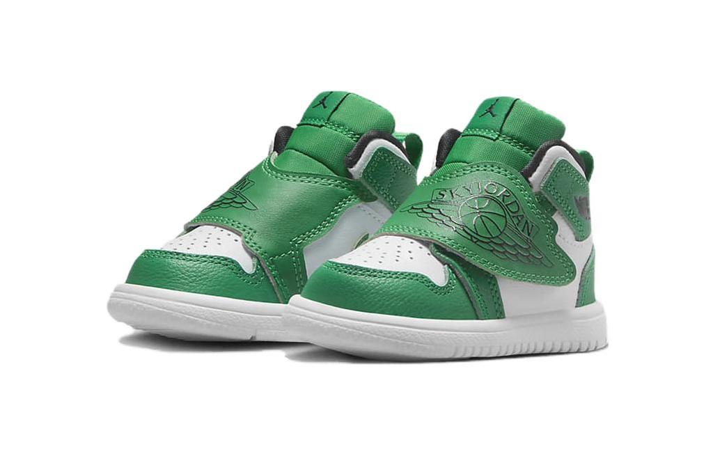Jordan Air Jordan 1 TD Leder Rutschfest Anti-Kick High-Top Kleinkindschuhe Grün Weiß Baby und Kleinkind BQ7196-301