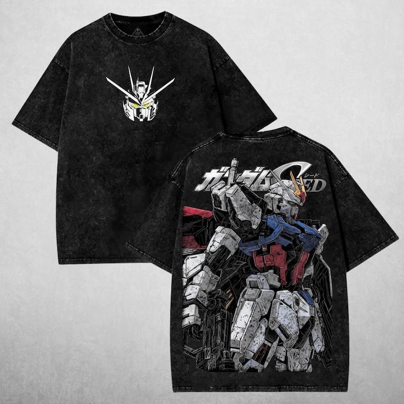 Anime Vintage Washed, Heavy Cotton Oversized Print T-Shirt, Japanese Manga Shirt