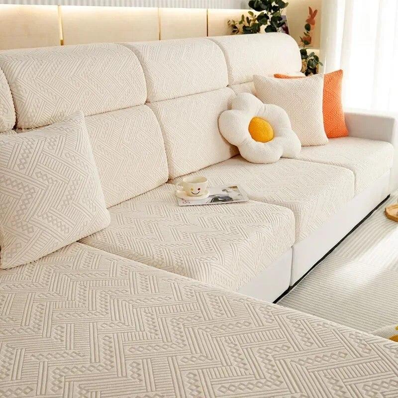 Luxury Jacquard Sofa Seat Cushion Cover Solid Elastic Sofa Cover Anti-dust Furniture Protector Living Room Sectional Couch Cover