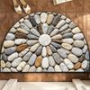 Neutral Natural Pebble Half Round Bath Mat, Non‑Slip Water Absorbent Minimalist Bathroom Floor Rug