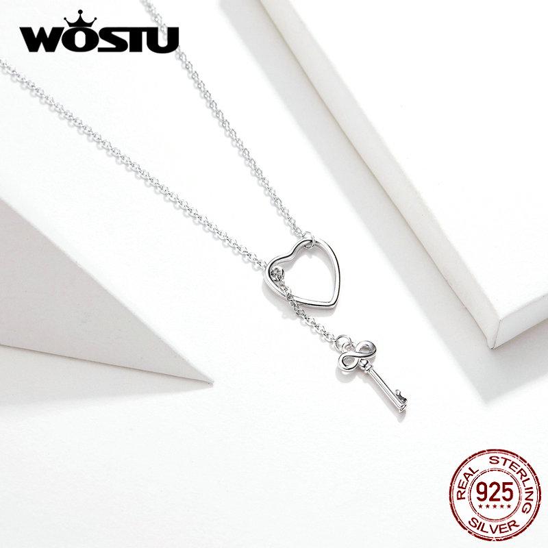 WOSTU Design 925 Sterling Silver Náhrdelníky s přívěskem Key to Your Heart pro milovníky dárků pro ženy