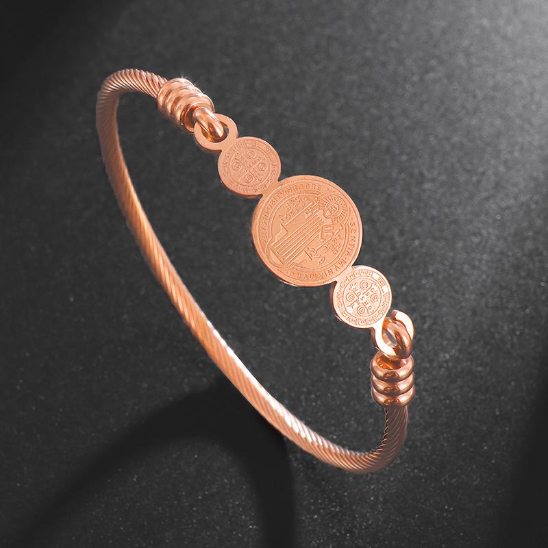 Bracciale Croce di Gesù San Benedetto Catena in Corda Regolabile Intrecciata a Mano Gioielli Cristiani per la Preghiera Fede San Benito per Uomini Donne