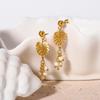 2025 New Leaves Stainless Steel Earrings For Women Pearl Charm Tassel Charm Drop Stud Accessory