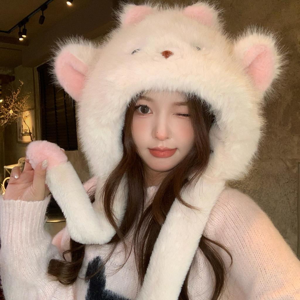 Zhao Ruth Has the Same Cute Lamb Hat for Women, Thickened Warm and Cold Ear Protection Hat In Winter, and the Ears Will Move Two Sets.