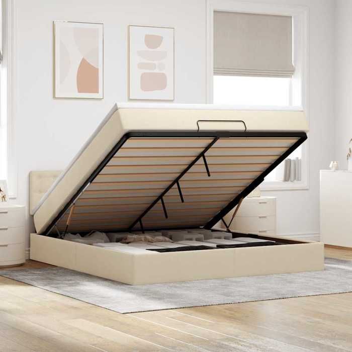 VidaXL Cadre de lit ottoman avec matelas crème 160x200 cm tissu, cadre de lit, cadre de lit rembourré, cadre de lit ottoman 3312490