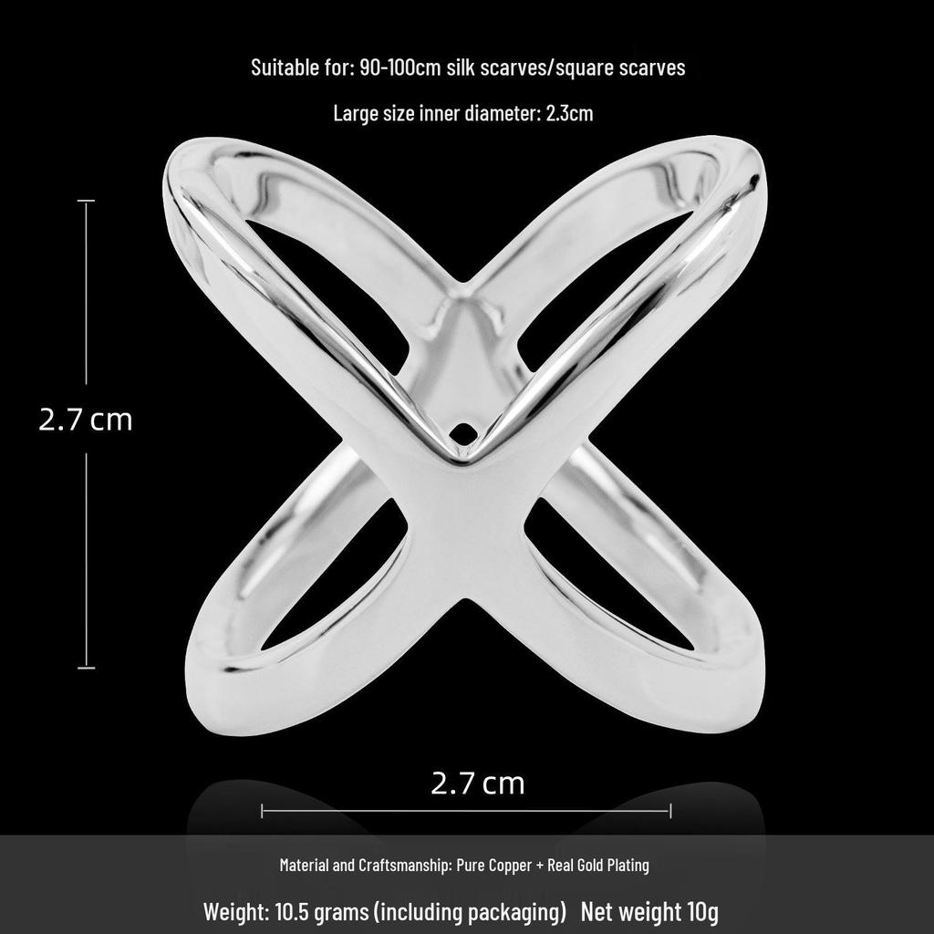 High-End Dual-Use Copper X-Shaped Silk Scarf Ring for Women