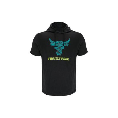Project Rock American Vintage Letter Print Hooded Short Sleeve T-Shirt Men Tops Black 1383227-001