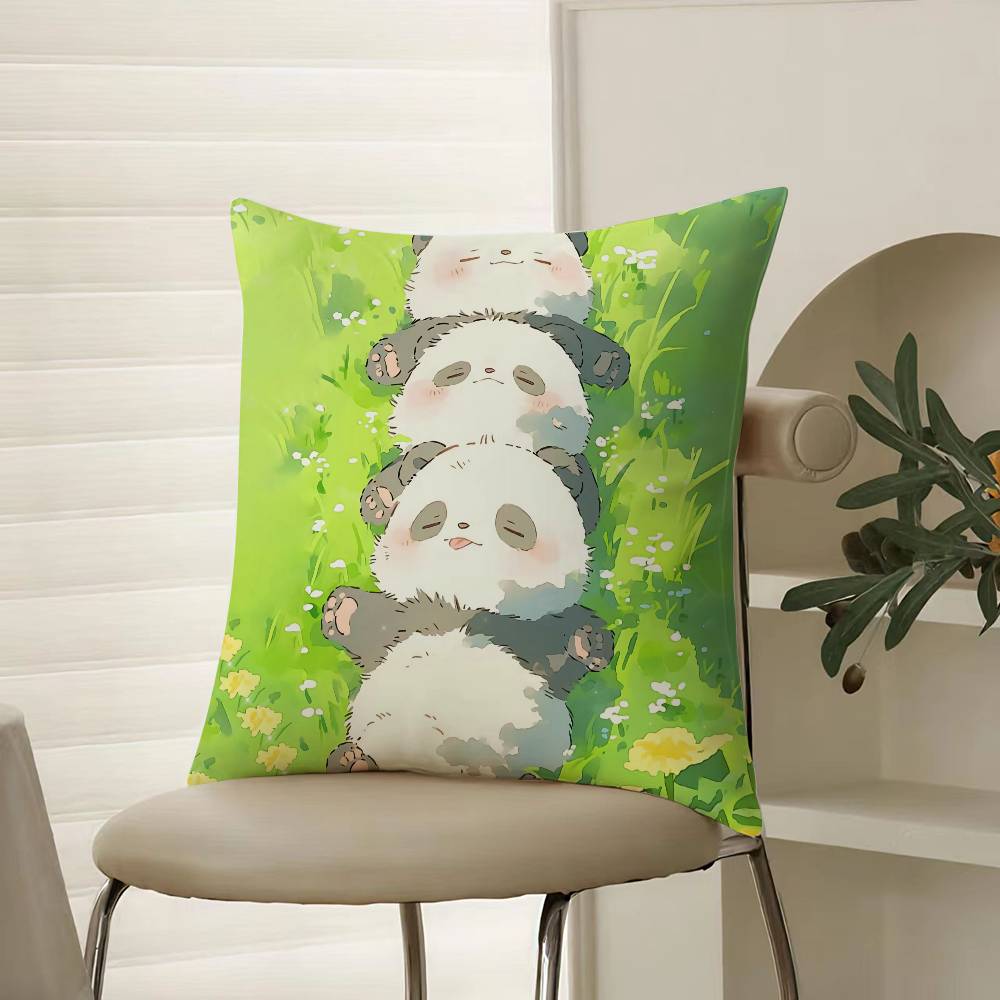 Cartoon Panda Cute Animals Pillow Case Comfort Sofa Bed Silky elegant Invisible zipper Decorative cushion cover
