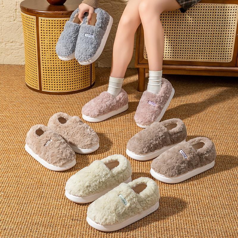 Root cotton slippers women's autumn and winter home indoor bedroom warm feet velvet thick-soled couple hair shoes
