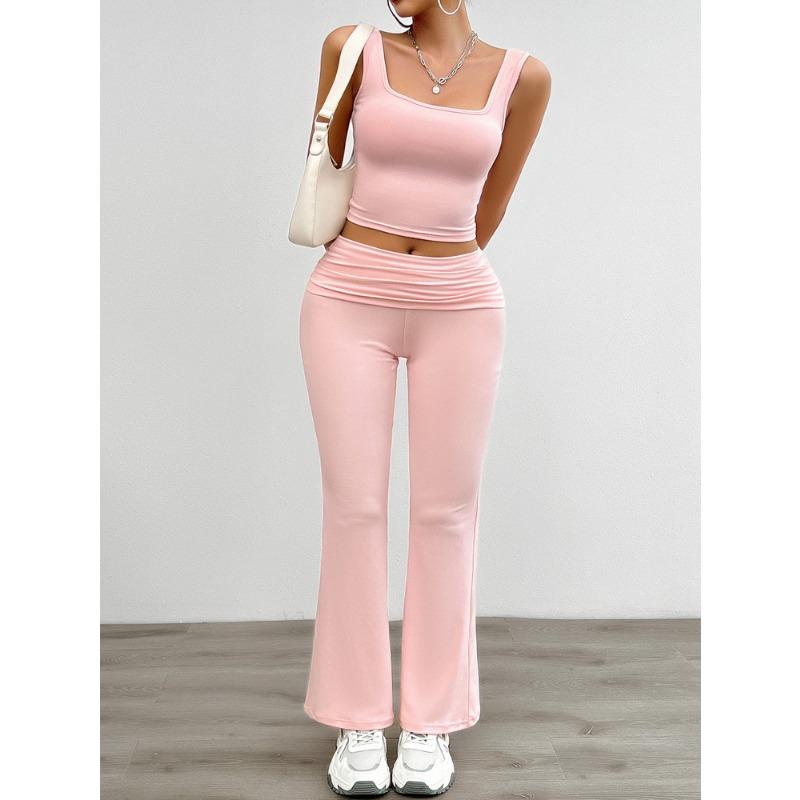 Women's Summer Casual Knitted Solid Color Sleeveless Vest Tight Trousers Set