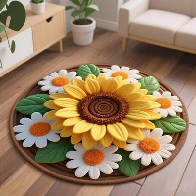 3D Visual Effects Sunflower Round Carpet Living Room Decor Children Bedroom Carpet Floor Mat Hallway Non-slip Rug Bedside Rug