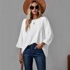 Maglietta a maniche lunghe da donna taglie forti, alla moda, per primavera e autunno, casual, con scollo a O, tinta unita, maniche a pipistrello, top ampio.