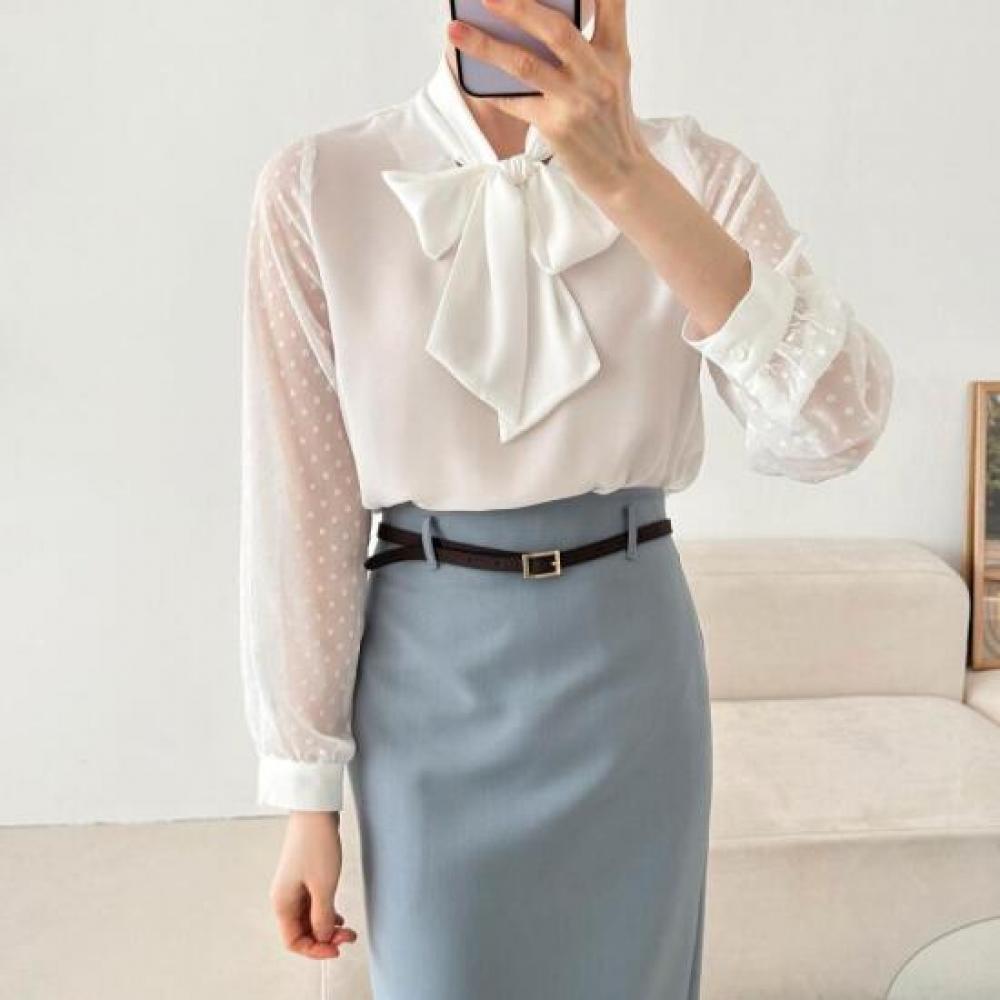 New Arrivals Open Run Naphiae Sheer Blouse Women Chiffon No Collar Dot