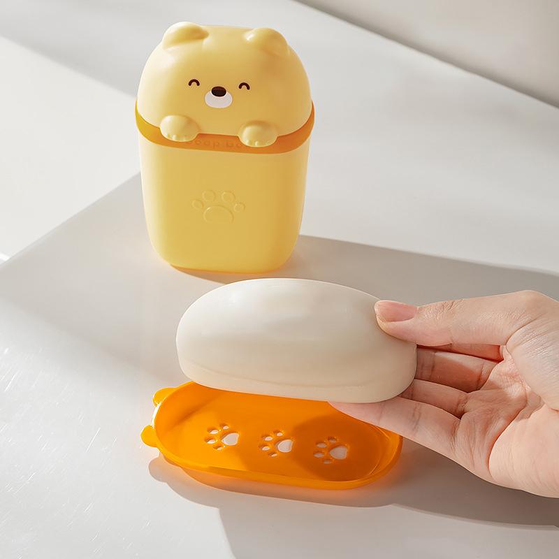 Cute Cartoon Soap Box With Bow For Travel Bathroom Soap Dishes Portable Sealed Drainage Soap Case Organizer Home