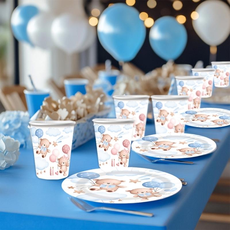 12Pcs Cupcake Top Decoration Cartoon Bear Theme Paper Cake Picks Ornament for Birthday Wedding Holiday Table Setting