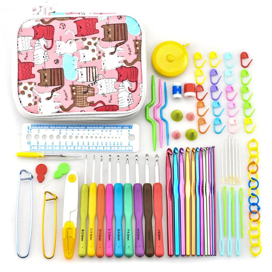 

1set Crochet Tools with Portable Bag DIY Sewing Kit Button Tape Measure Included Sweater Beanie Glove Knitting Handicraft XJM