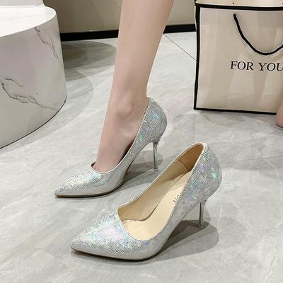Pointy Backless Thin Super High Heel with Heel Heel Sequin Decoration Shallow Mouth Fashion Sexy Wind Banquet  Sequins Heels