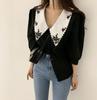Elegante weiße Blumenstickerei Frauen Shirts Vintage Blusen koreanische Puffärmel Bluse Kleidung Tops