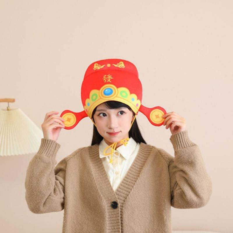 Chinese God Of Wealth Hat With Soft Padding Breathable New Year Party Hat For Family Gatherings And Festival Decoration