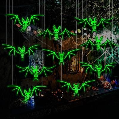 10pcs Halloween Glowing Hanging Bats PP Material Horror Theme Glow-in-the-Dark Bats Realistic 3D Bats Decorations Party Decor