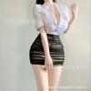 Erotic Underwear, Elastic Shirt, Chest-showing, Tight Professional Wear, Pleated, Fake Flesh-permeable Skirt, Elastic Mesh, Pleated Short