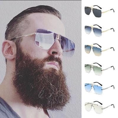 Oversized Double Bridge Sunglasses Frameless Rimless Men's Shades Square Frame UV Protection Gradient Lens Sun Glasses