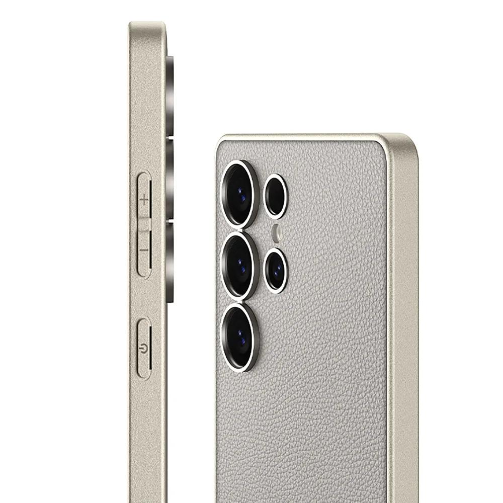 Kožené pouzdro s kovovým lakem pro Samsung Galaxy S23 S24 S25 Ultra Hard PC Shell Luxusní kůže S25 Ultra ochranný kryt