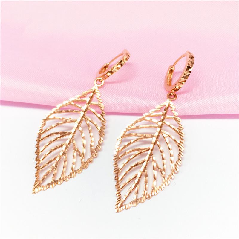 Purple Gold Color Gold Hollow Leaf Earrings Women S Foreign Gas Plated Rose Gold Ear Buckles