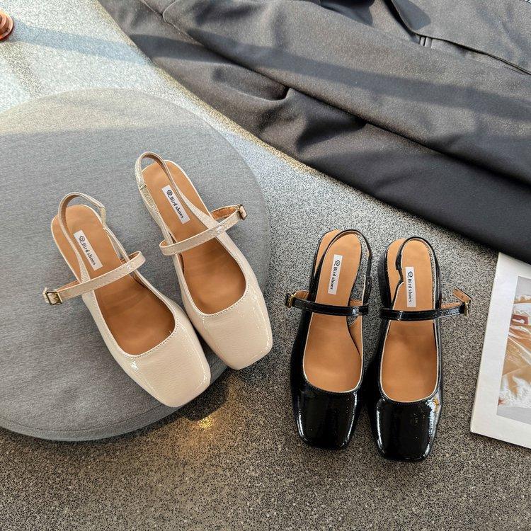 French Bag Head Sandals Women's Shoes Spring and Summer 2025 New Square Head Black Mary Jane with Skirt Temperament Single Shoes