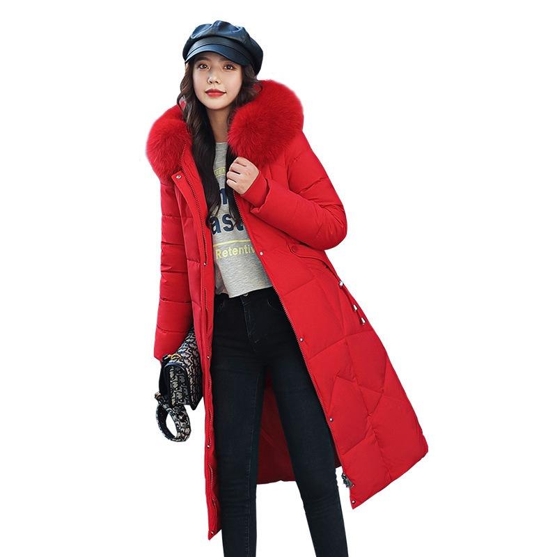 Women's Cotton-padded Clothes Are New In Winter, Fashionable, Waist-closed, Thin, Thickened and Long, Over-knee Fur Collar.