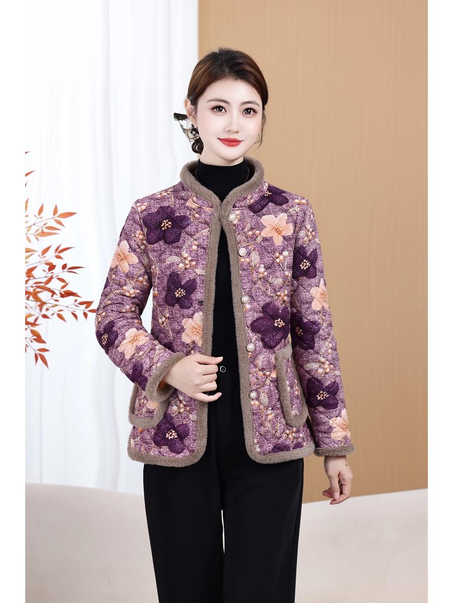 

Mom s Velvet Warm Padded Jacket - Autumn/Winter Stylish Cotton Coat for Middle-Aged 3XL (recommended for 120-135 jin) фіолетовий