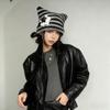 1pc Cute Cat Ears Beanie Hat For Women Winter Striped Korean Punk Gothic Y2K Wool Knitted Streetwear Handmade Crochet Bucket Cap