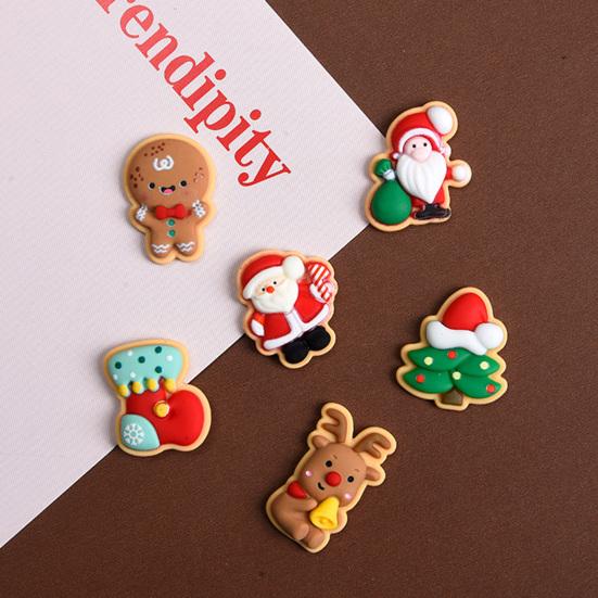 10Pcs Christmas Resin Accessories Cute Santa Claus Snowman Elk Christmas Tree Flat