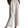 2024 Spring Linen Wide-Leg Pants: Versatile Solid Color with Elastic Waist & Drawstring for Women