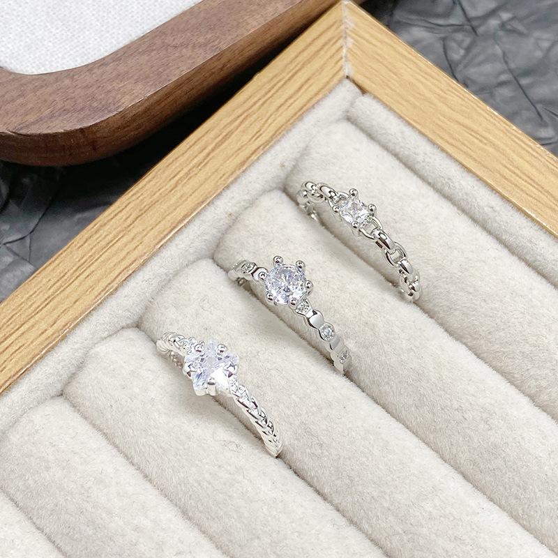 Simple Zircon Diamond Ring Fashion Open Ring Flash Diamond Cold Wind Light Luxury High Sense Ring